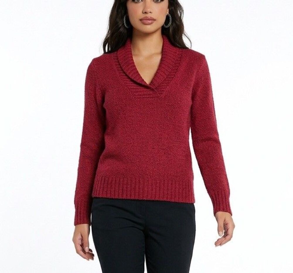 Women Shawl Knit Sweater Size M P Red Long Sleeve Business Casual St Johns Bay‎